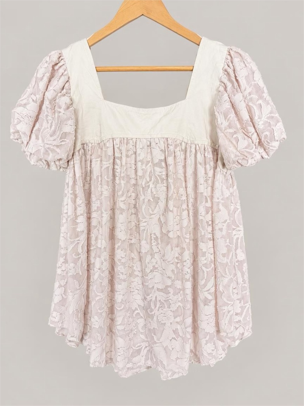 Free People L Blush Floral Puff Sleeve Babydoll Tunic Top